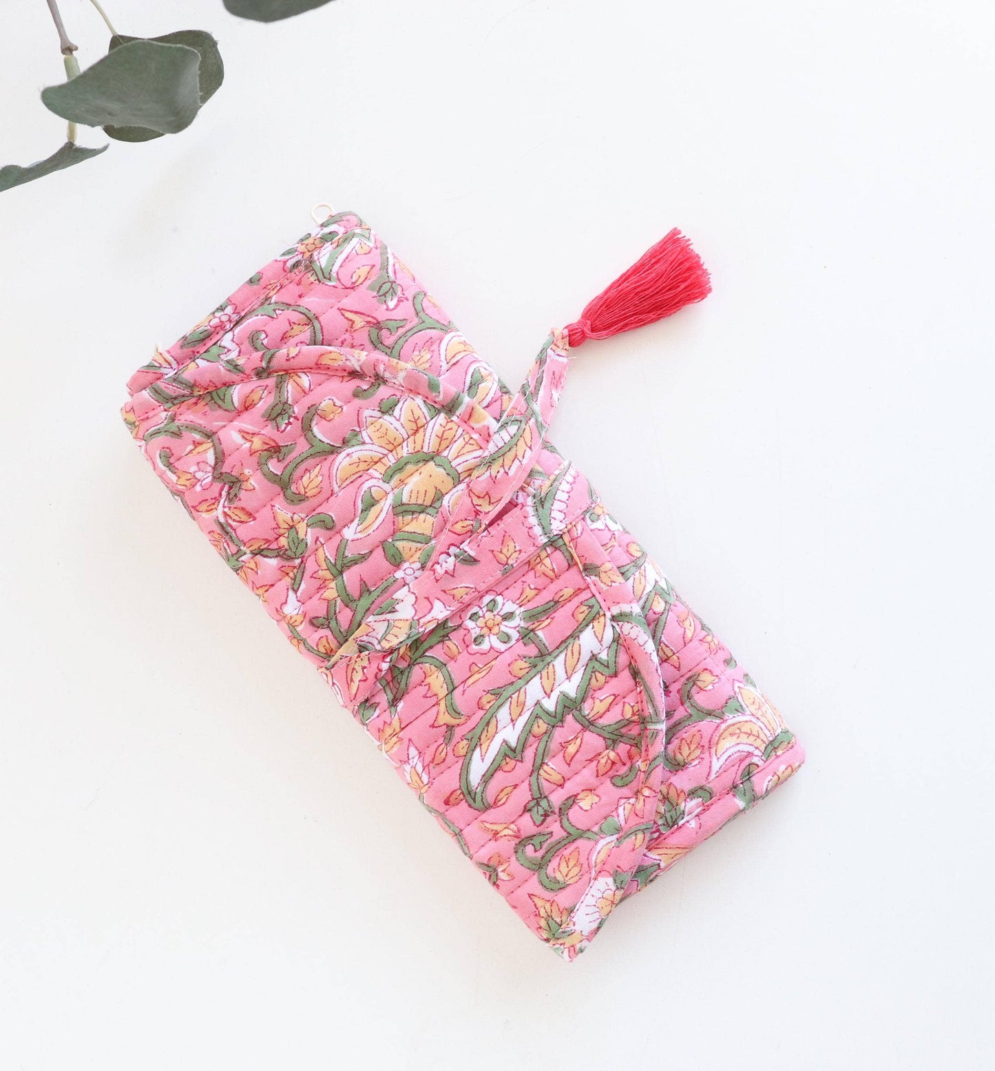 Cotton Jewelry Roll - Pink
