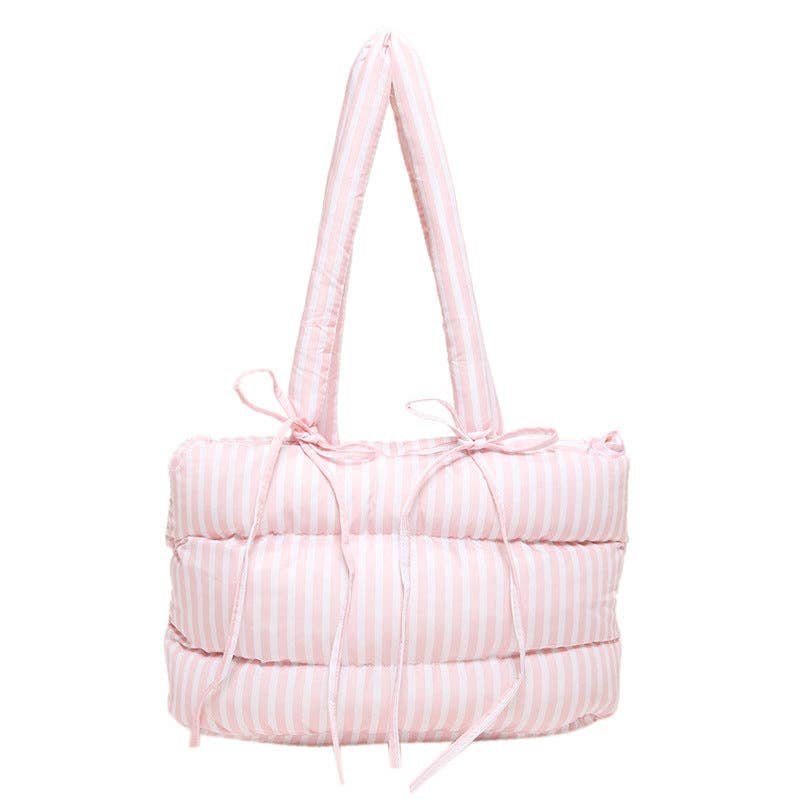 Striped Puffer Bow Shoulder Handbag