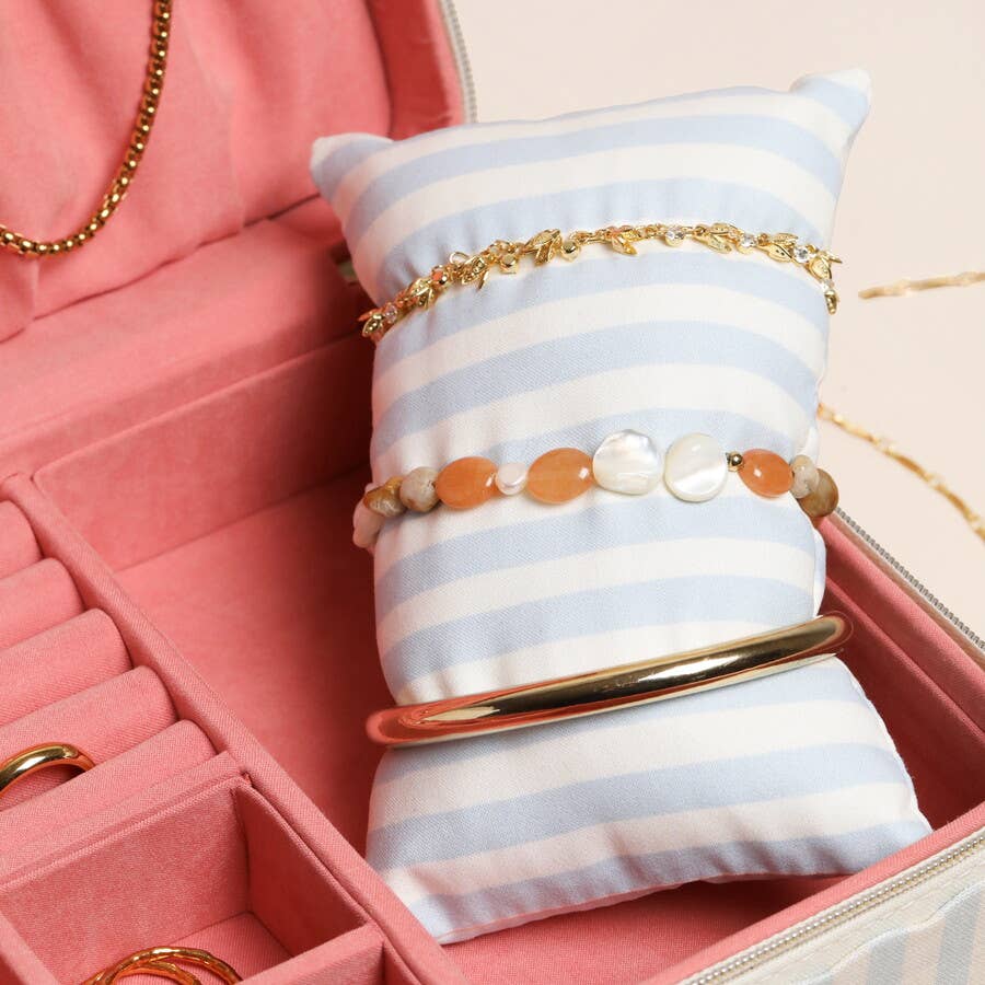 Blue Striped Linen Jewellery Case