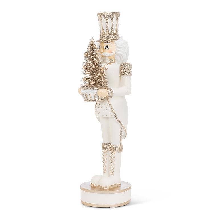 White Nutcracker with LED Tree-15"H