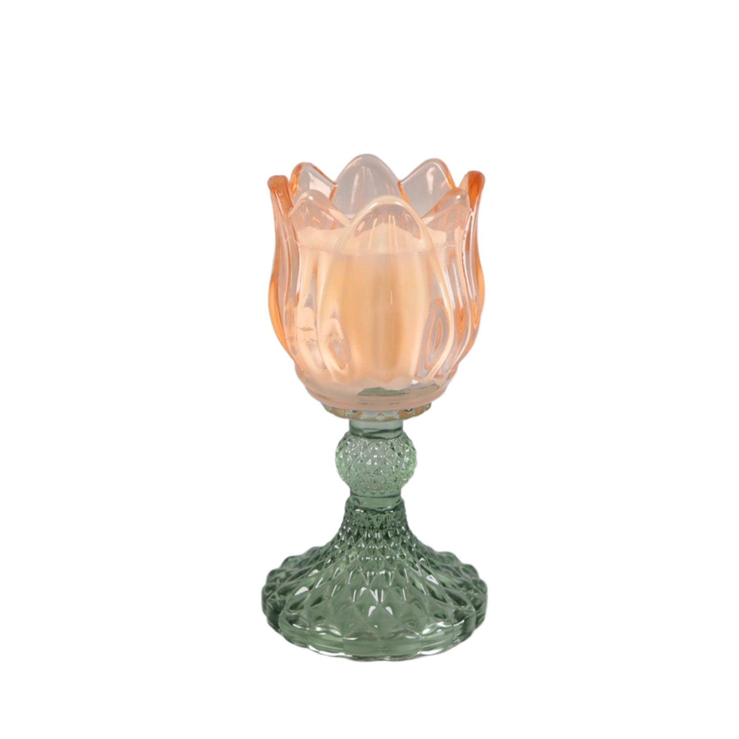 Iridescent Tulip Glass Candle on Pedestal