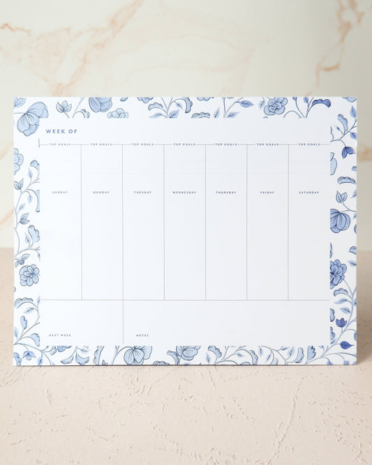 Elegant Blue Weekly Planner Desk Notepad