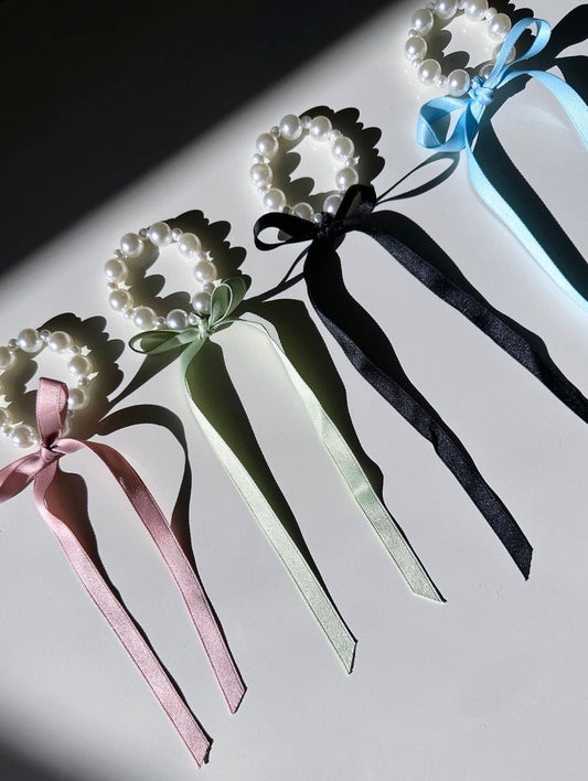 Handmade Petite Bow Pearl Hair Tie