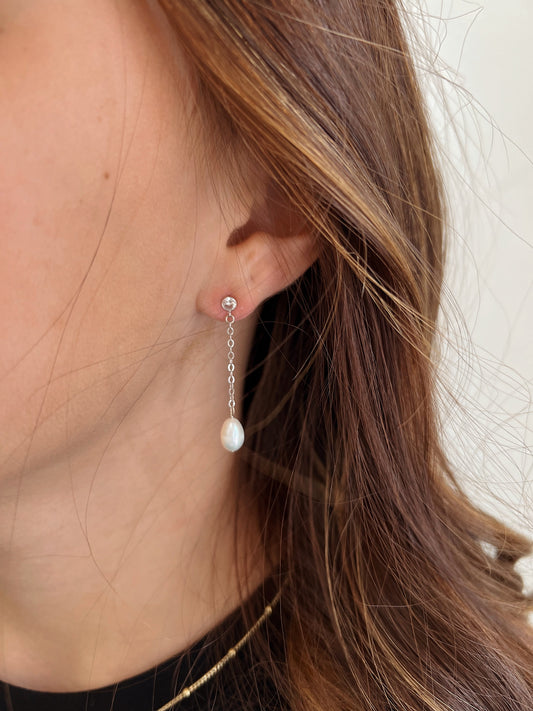 White Sapphire Pearl Drop Earrings