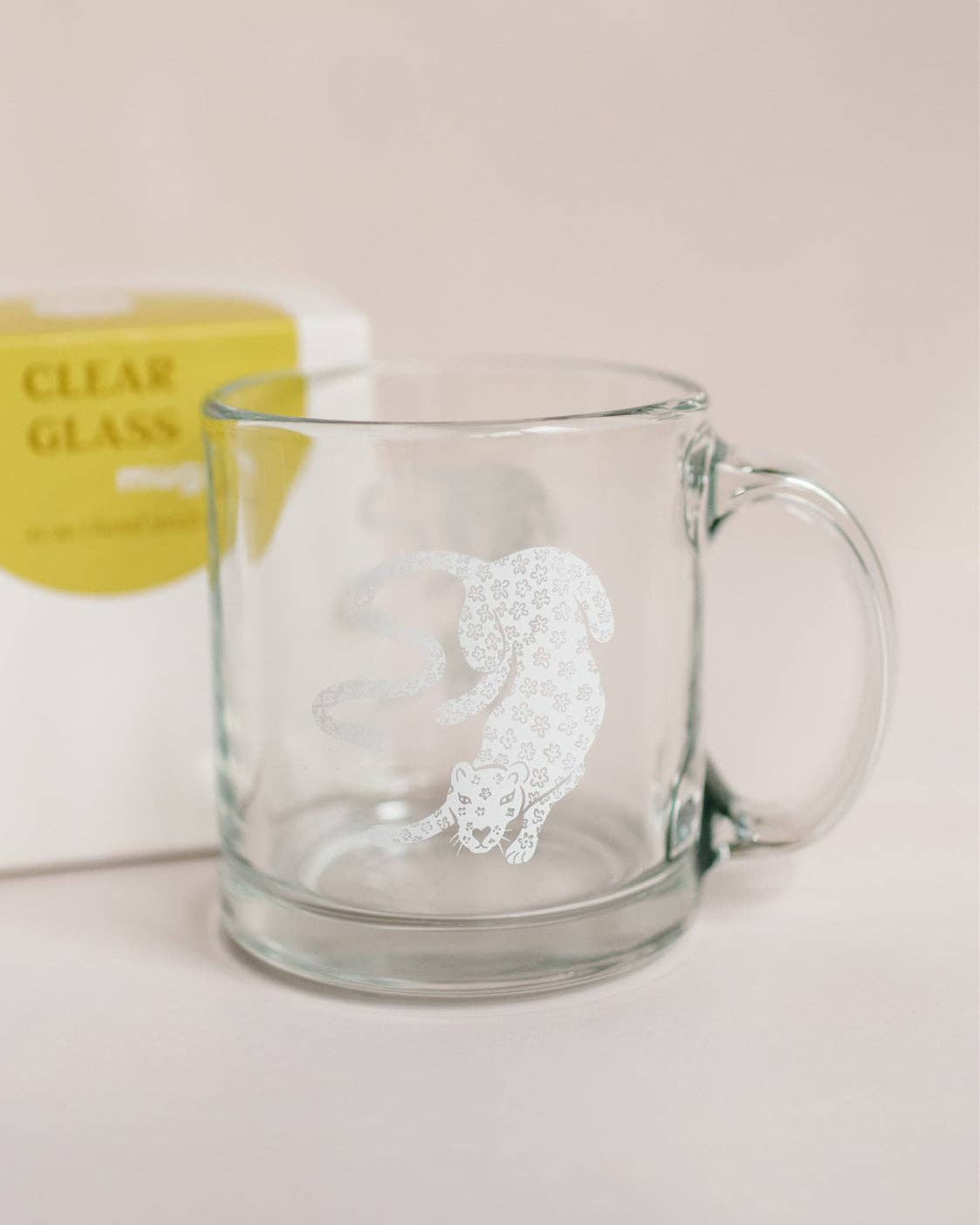 Daisy Jaguar Screen Printed Glass Mug | 13 oz