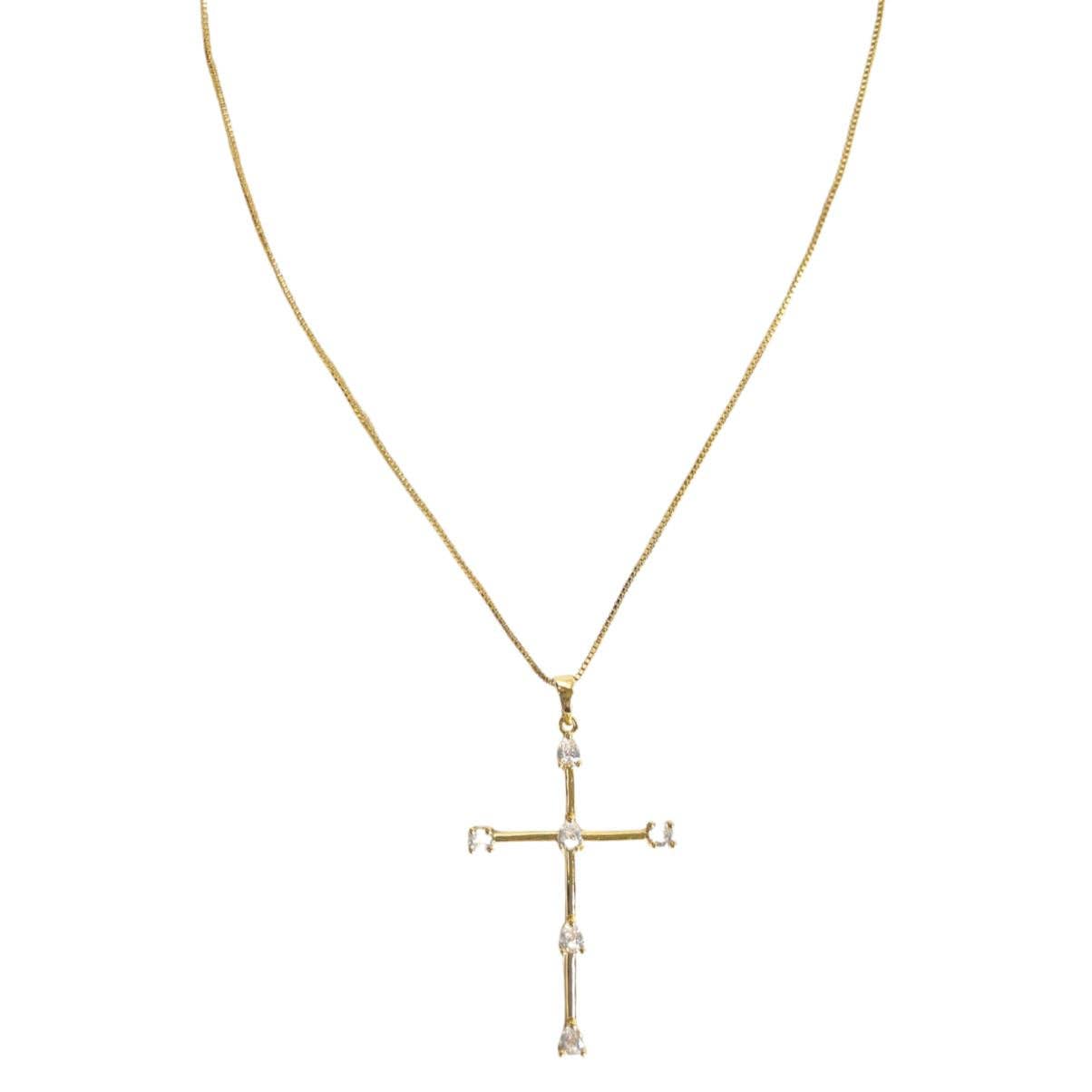 Tom'e Cz Cross Necklace - Gold