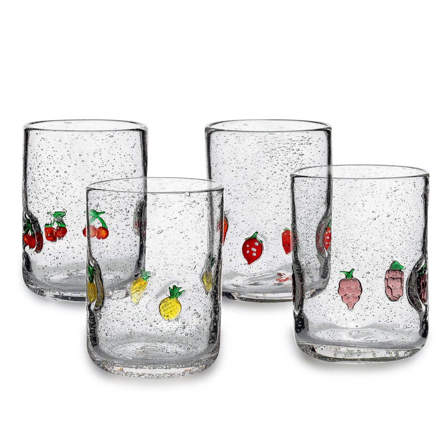 Hand Blown Bubble Glass with Decal - set of 4