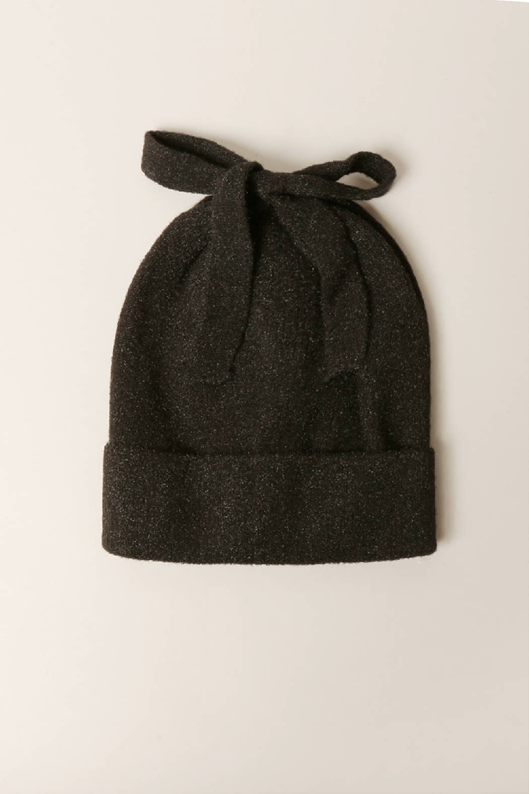 Women's Solid Knit Beanie Hat with Ribbon