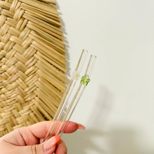 Flower Glass Straw - Green