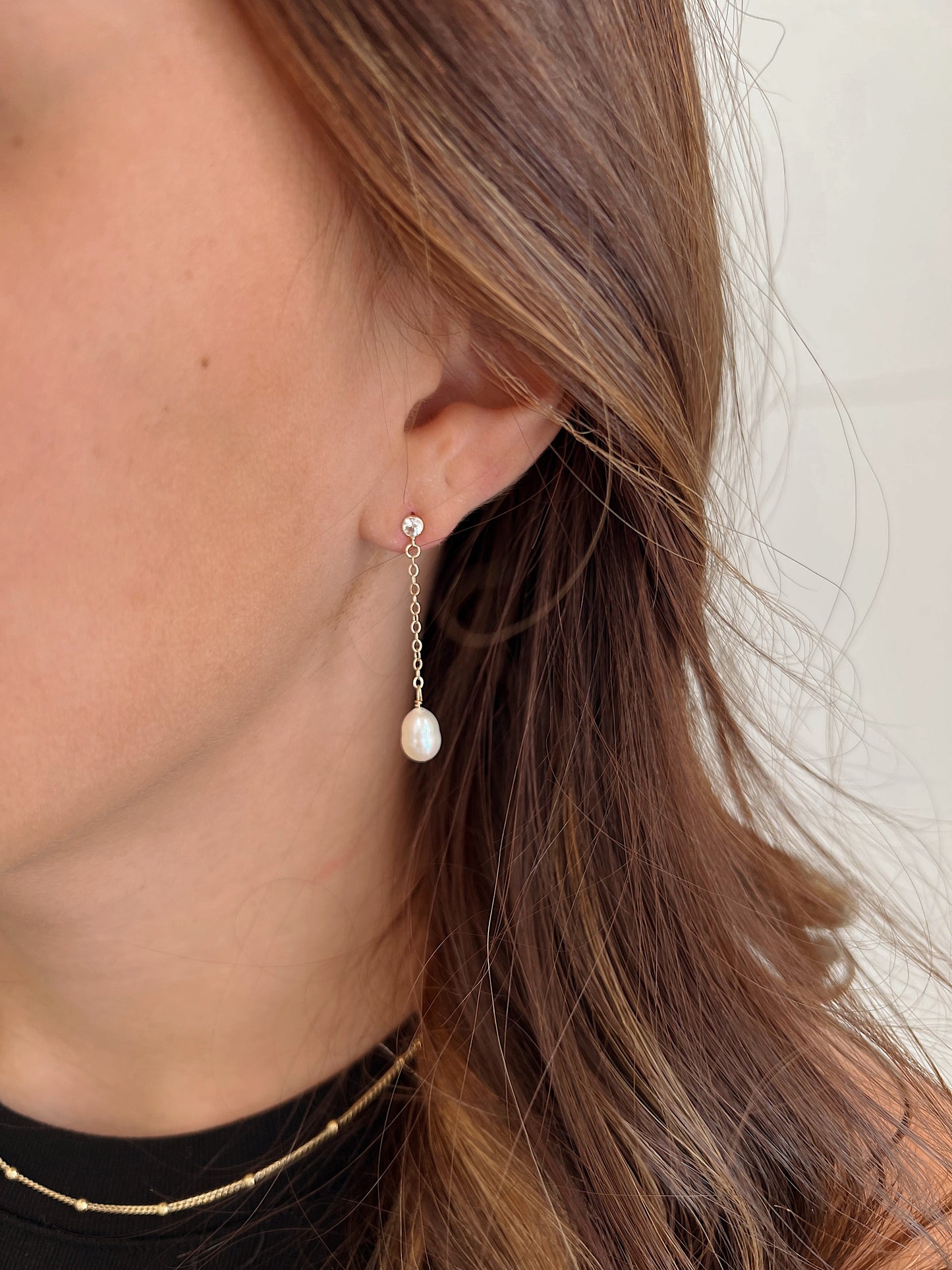 White Sapphire Pearl Drop Earrings