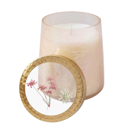 Lace Flower Apricot Blossom Pressed Floral Candle- Medium