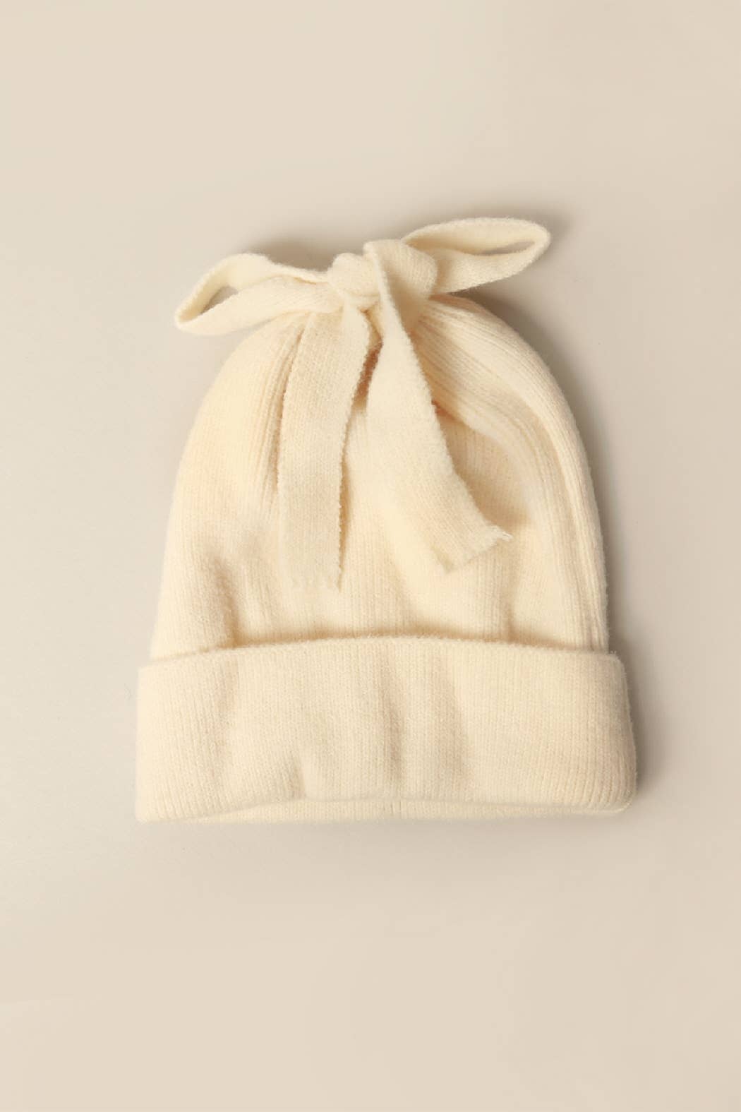 Women's Solid Knit Beanie Hat with Ribbon