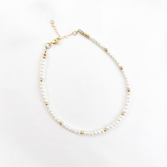 Dainty Freshwater Pearl Gold Filled Anklet