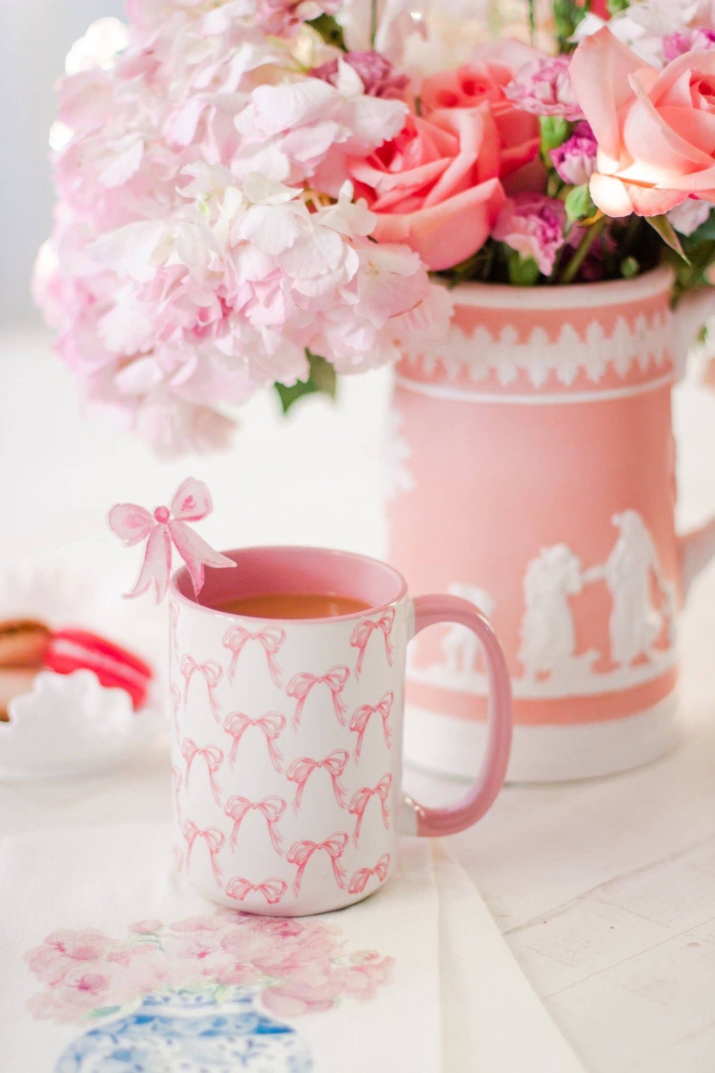 Pink Grandmillennial Bows 15oz Tall Watercolor Mug